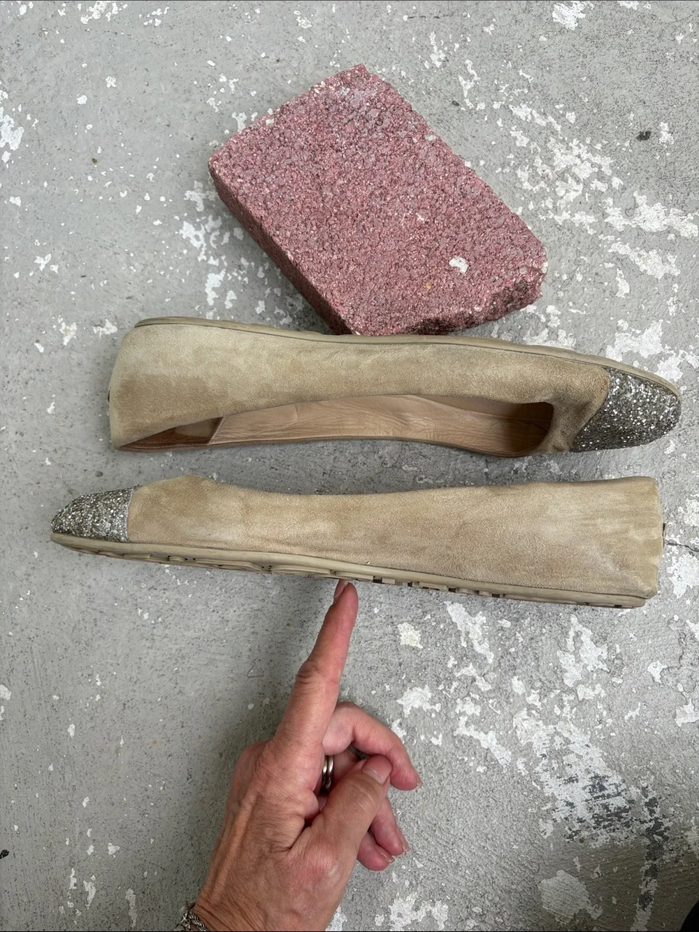 Jimmy Choo suede with glitter toe cap ballet flats